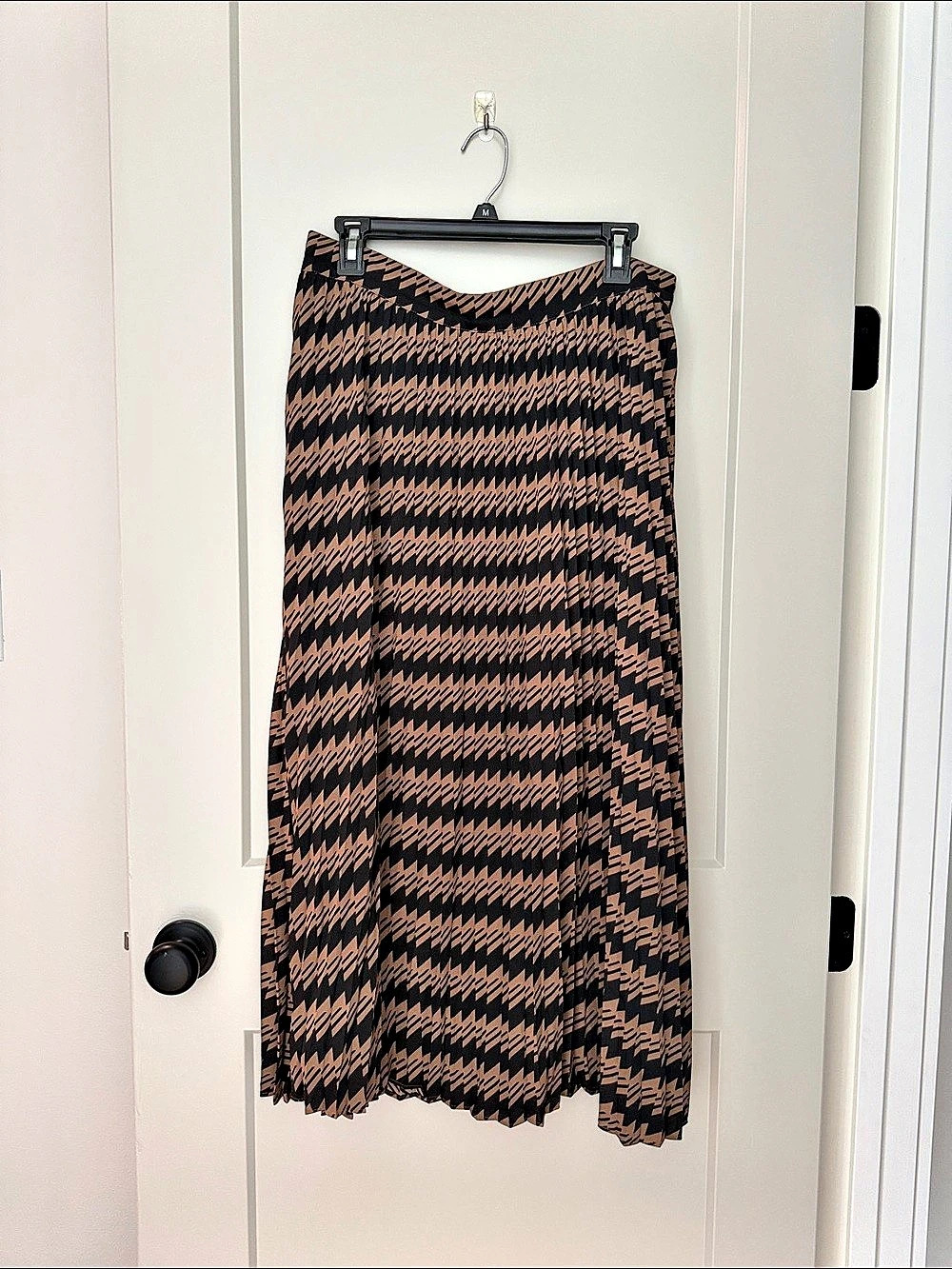 White House Black Market Check Print Midi Skirt in Brown & Black Large
